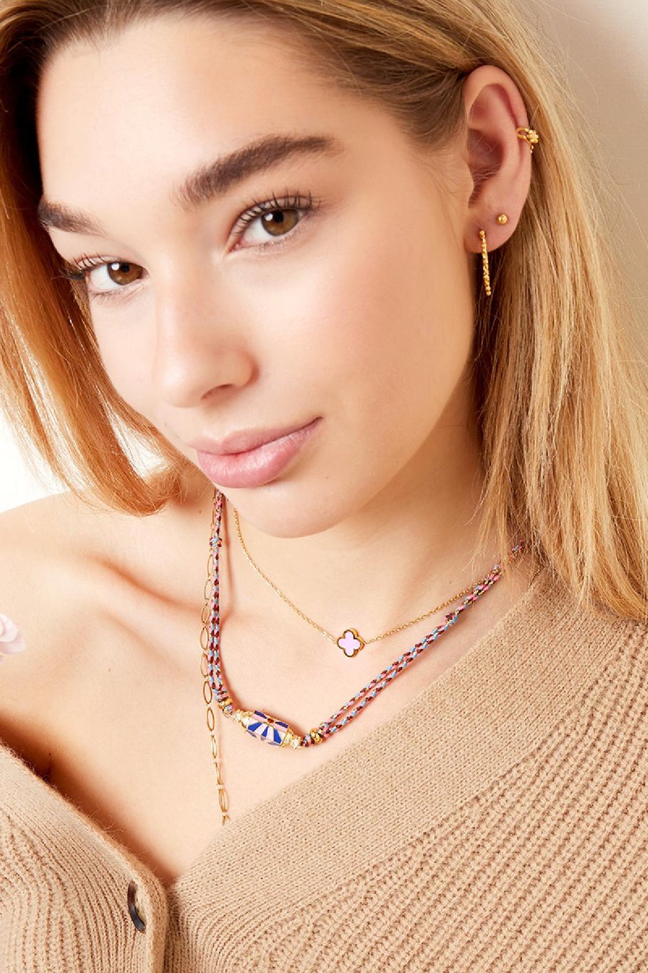 Necklace colored clover Lilac Stainless Steel Picture3